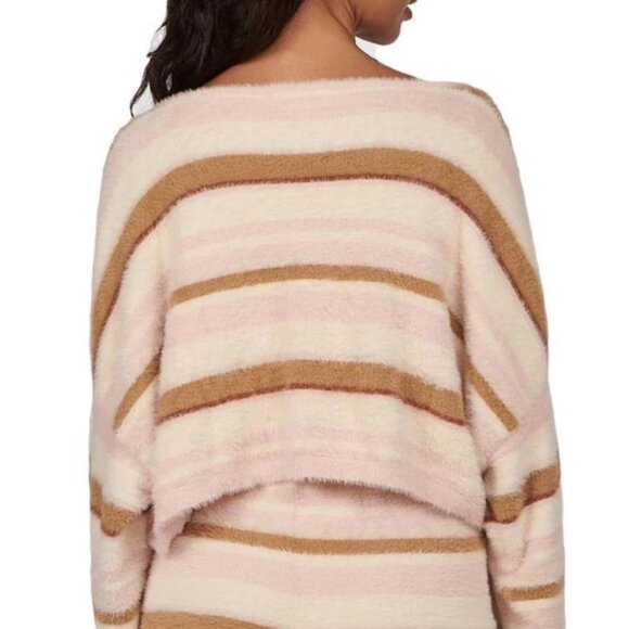 NWT Charlie Holiday Fuzzy Striped Knit Crop Top Long Sleeve Soft Size Small - Picture 2 of 5